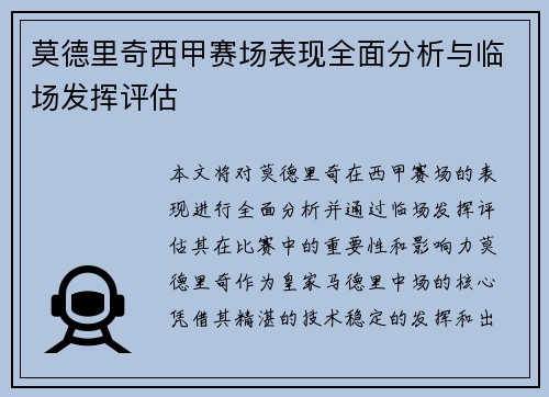 莫德里奇西甲赛场表现全面分析与临场发挥评估